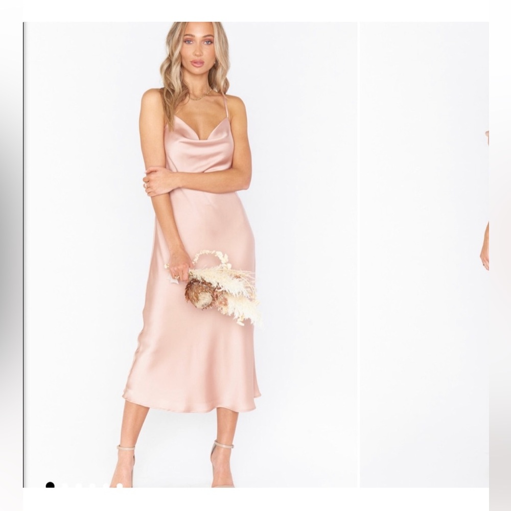 Show Me Your Mumu Verona Cowl Dress Large Rose Gold Luxe Satin